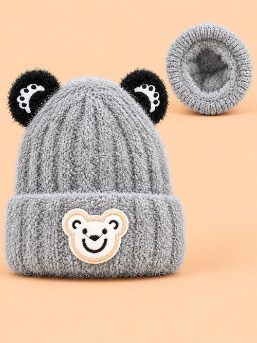 Bear Embroidery Knitted Beanies (Grey)