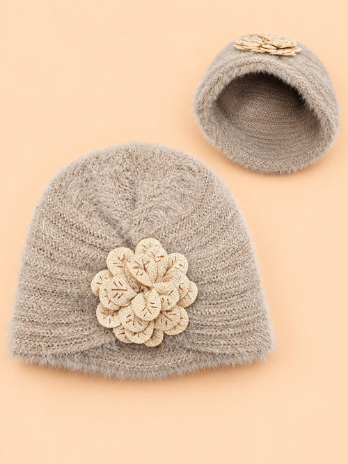 Floral Crochet Baby Turban Cap (Brown)