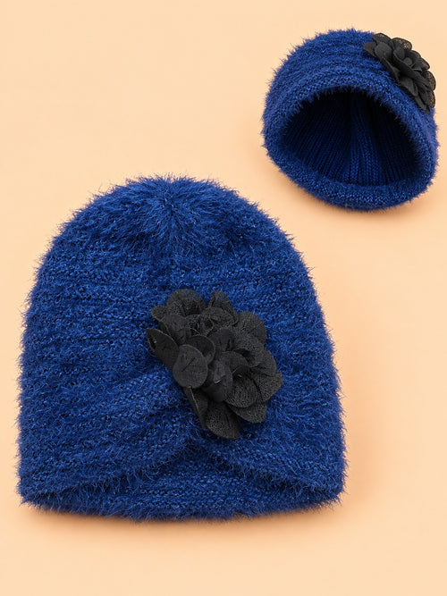 Floral Crochet Baby Turban Cap (Blue)