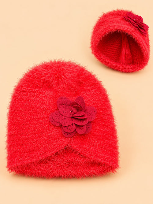 Floral Crochet Baby Turban Cap (Red)