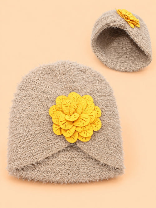 Floral Crochet Baby Turban Cap (Brown)