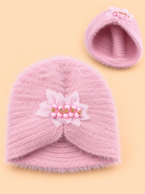 Floral Crochet Baby Turban Cap (Pink)