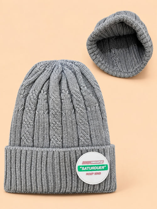 Baby Cable Knitted Beanies (Dark Grey)
