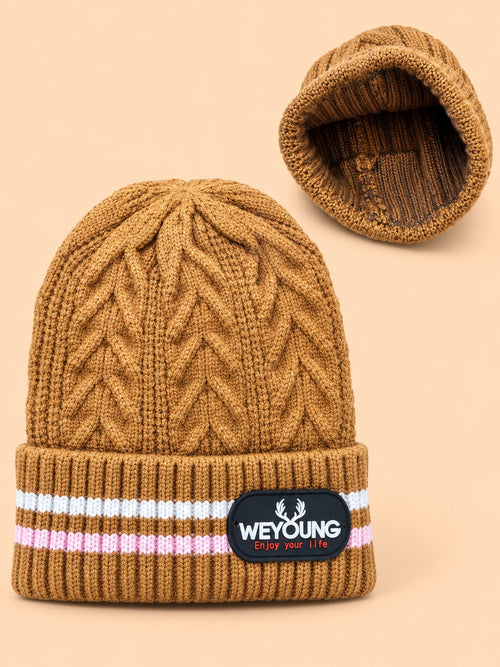 Baby Cable Knitted Beanies (Mustard)