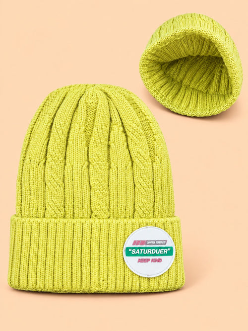 Baby Cable Knitted Beanies (Lime Green)