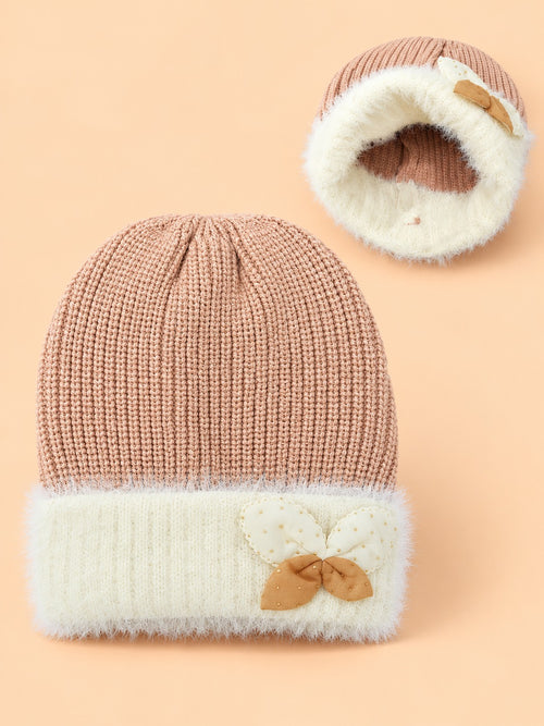 Baby Knitted Bow Beanies (Dusty Pink)