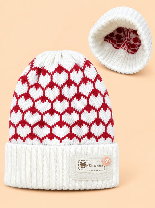 Baby Geometric Knitted Beanies (Red)