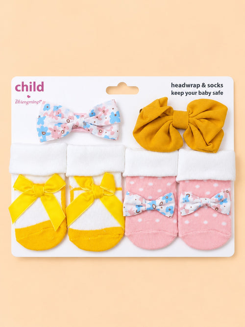 4-Pcs Baby Headband & Sock Gift Set