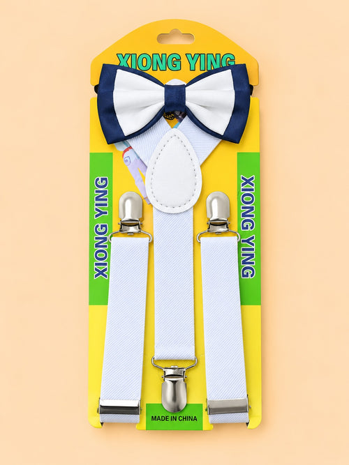 2-Pcs Boys Adjustable Gallace & Bow Tie Gift Set (White)