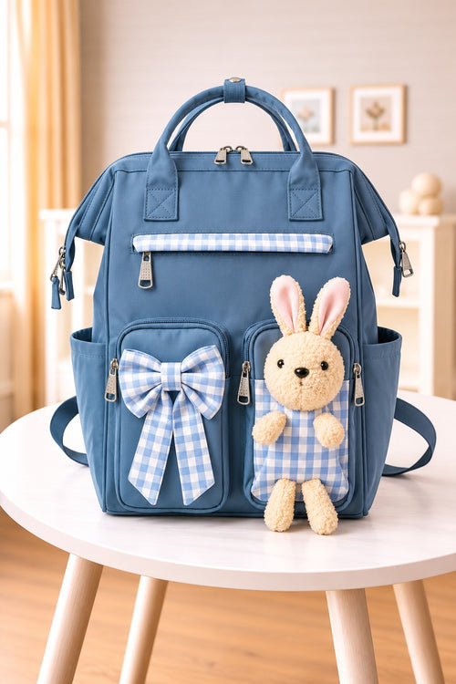 Bunny Bow Waterproof Baby Diaper Bag (Blue)