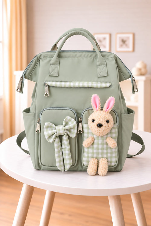 Bunny Bow Waterproof Baby Diaper Bag (Green)
