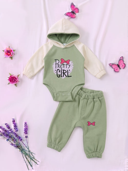 Pretty Girl Fleece Hooded Bodysuit Set