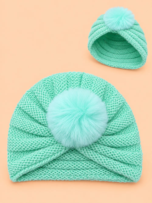 Baby Crochet Knitted Plush Ball Beanie (Sea Green)