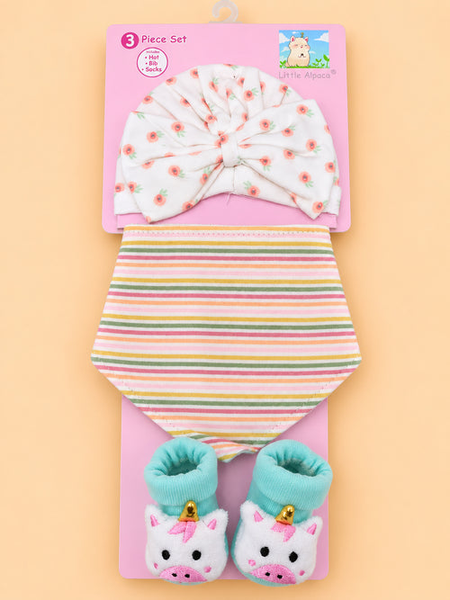 3-Pcs Baby Hat, Bib & Socks Gift Set