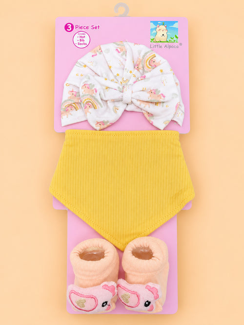 3-Pcs Baby Hat, Bib & Socks Gift Set