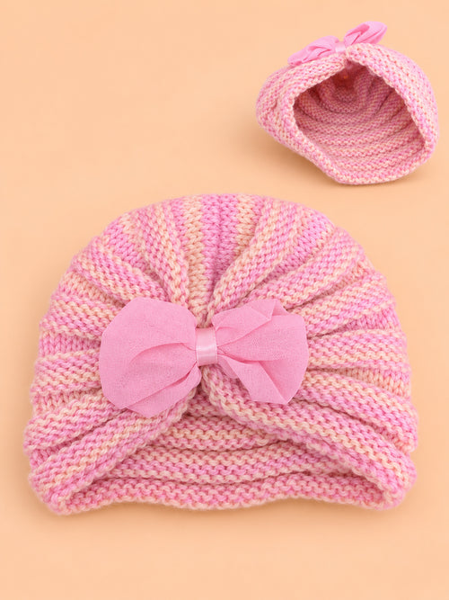 Striped Crochet Knitted Bow Beanie
