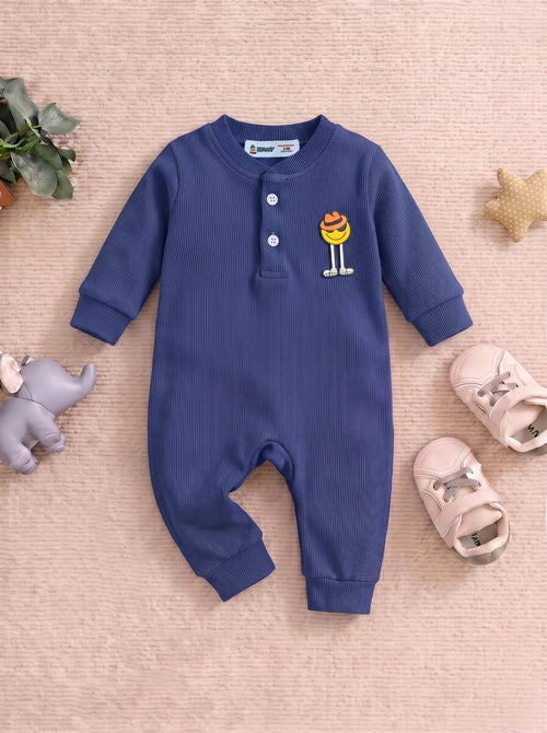 Playful Ribbed Henley Sleepsuit (Blue)