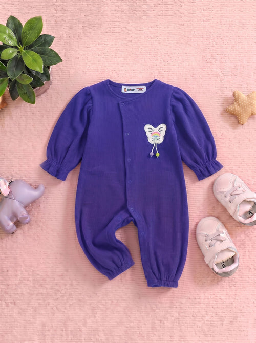 Butterfly Button-Down Ribbed Sleepsuit (Purple)