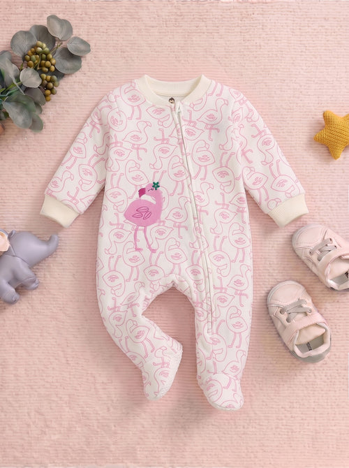 Flamingo Embroidered Fleece Footed Sleepsuit